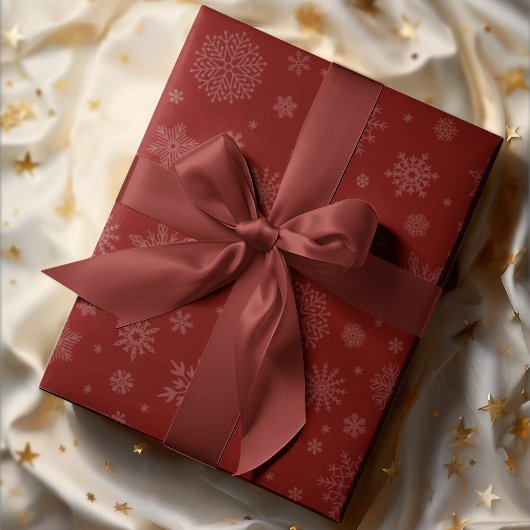 Papier Cadeau Monotone Hiver Flocon de neige Crimson rouge