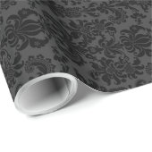 Papier Cadeau Monotones gris noir et foncé Damas florales (Coin rond)