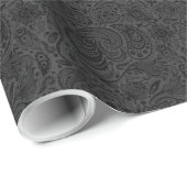 Papier Cadeau Monotones gris noir et foncé Fleur Paisley (Coin rond)