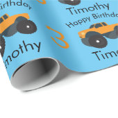 Papier Cadeau Monster Truck Orange Blue Boy's Name & Age (Coin rond)