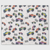Papier Cadeau Monster Trucks Colorée Motif de course (Plat)