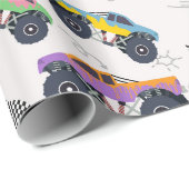 Papier Cadeau Monster Trucks Colorée Motif de course (Coin rond)