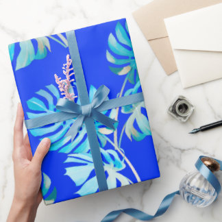 Papier Cadeau Monstera Brise Bleu Cobalt