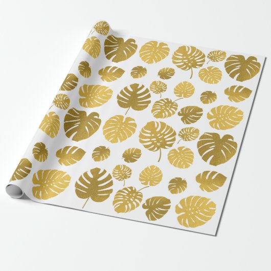 Papier Cadeau Monstère d'or moderne Feuille Tropical Motif (Déroulé)