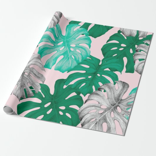 Papier Cadeau Monstère tropicale feuille dessinée à la main illu (Déroulé)