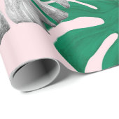 Papier Cadeau Monstère tropicale feuille dessinée à la main illu (Coin rond)