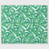 Papier Cadeau Monstère verte tropicale feuille motif sur blanc b (Plat)