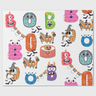 Papier Cadeau Monstre Coloré “BOO” Création de Dessin Animé Hall