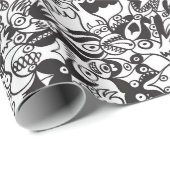 Papier Cadeau Monstre d'horreur noir et blanc dans le style art (Coin rond)