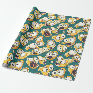 Papier Cadeau Monstre jaune fou Halloween sarcelle