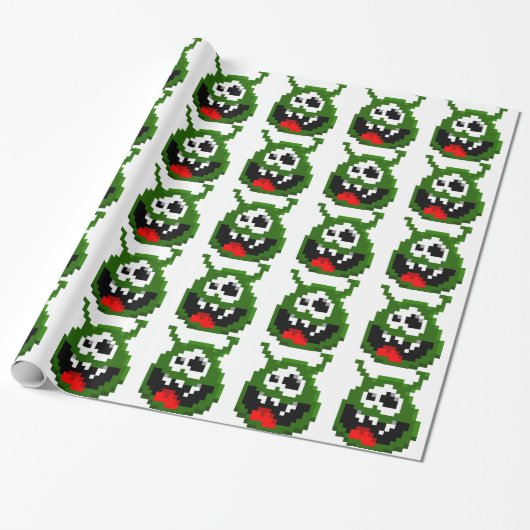 Papier Cadeau Monstre Vert - Pixel Art (Déroulé)