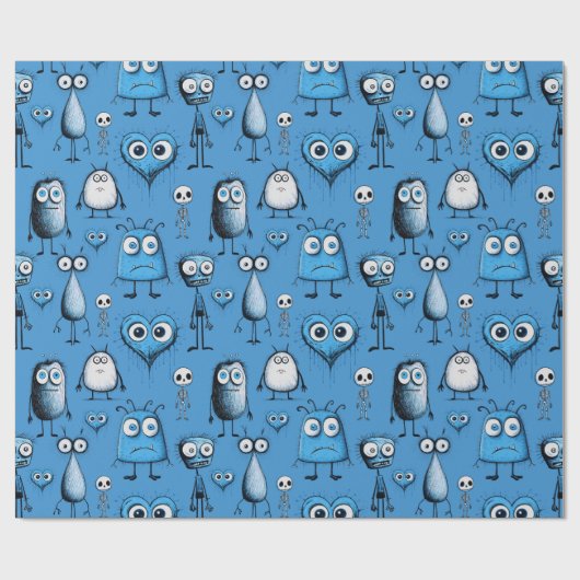 Papier Cadeau Monstres bleus (Plat)