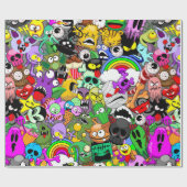 Papier Cadeau Monstres caractères mignons Motif d'Halloween (Plat)