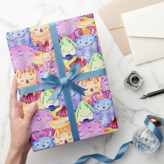 Papier Cadeau Monstres d'aquarelle mignonne (Cadeaux)