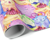 Papier Cadeau Monstres d'aquarelle mignonne (Coin rond)