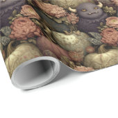 Papier Cadeau Monstres et Citrouilles d'Halloween gothique vinta (Coin rond)