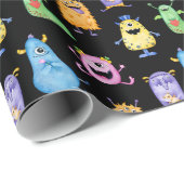 Papier Cadeau Monstres mignons colorés (Coin rond)