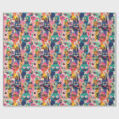 Papier Cadeau Monstres psychédéliques colorés (Plat)