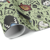 Papier Cadeau Monstres Universels- Vert (Coin rond)