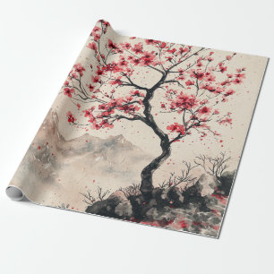 Papier Cadeau Montagne Sérénité Sakura Cramoisi (1)