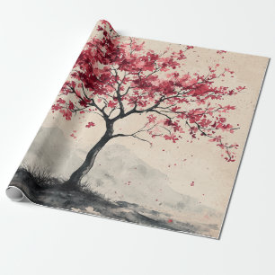 Papier Cadeau Montagne Sérénité Sakura Cramoisi (2)