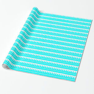 Papier Cadeau Montagnes Aztèques - Cyan en blanc