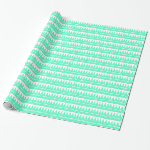 Papier Cadeau Montagnes Aztèques - Turquoise sur Blanc