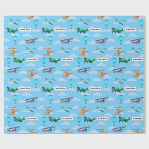Papier Cadeau Montgolfière Hélicoptère Parade d'avions