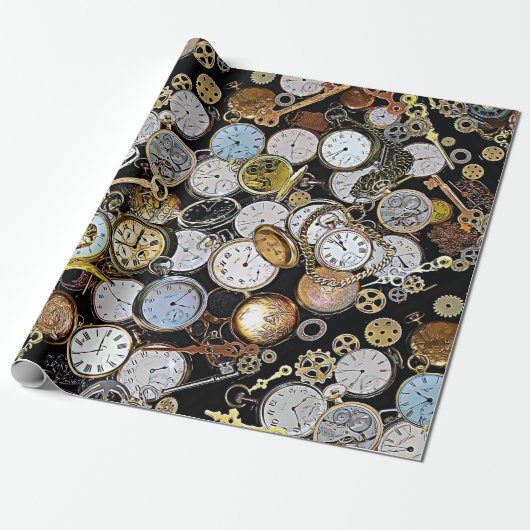 Papier Cadeau Montres De Poche À Thème Steampunk, Équipements, H (Déroulé)