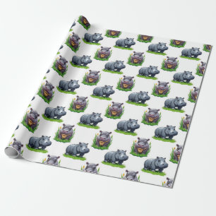 Papier Cadeau Moo Deng Hippopotamus Animal Motif Design
