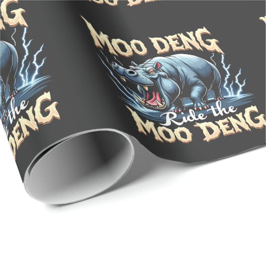 Papier Cadeau Moo Deng Ride Moo Deng Funny Hippo (Coin rond)