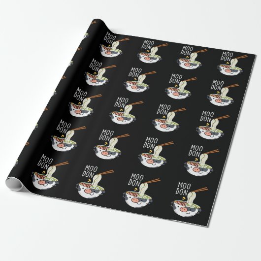 Papier Cadeau Moo-don Funny Udon Pun Dark BG (Déroulé)