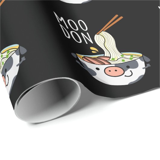 Papier Cadeau Moo-don Funny Udon Pun Dark BG (Coin rond)