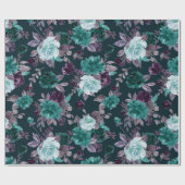 Papier Cadeau Moody Boho | Turquoise profond et Motif pourpre d' (Plat)