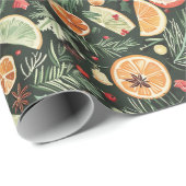 Papier Cadeau Moody Christmas Holiday Trimmings Vert, Orange (Coin rond)