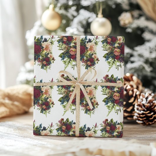 Papier Cadeau Moody Floral Bourgogne Mariage