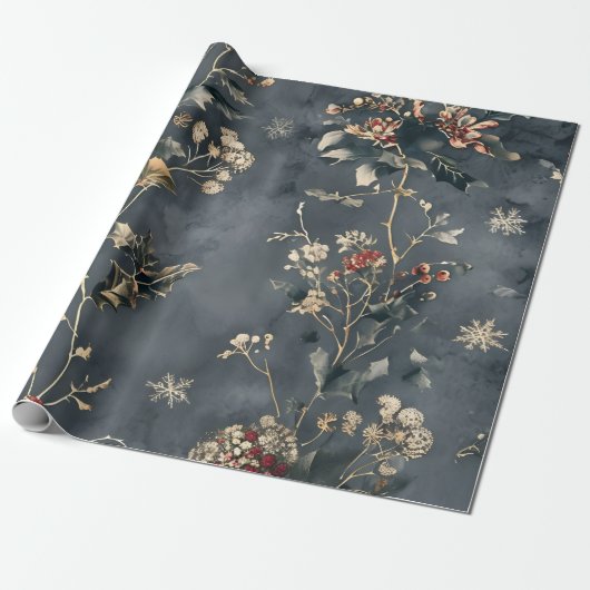 Papier Cadeau Moody Floral Winter (Déroulé)