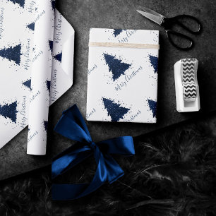 Papier Cadeau Moody Joyeux Noël   Classy Dark Navy Blue Tree