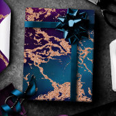 Papier Cadeau Moody Luxe Marble | Profond violet et Turquoise or