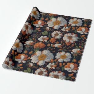 Papier Cadeau Moody orange élégante fleurs rétro