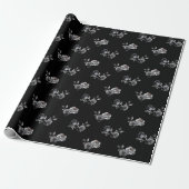Papier Cadeau Moody rose Abstrait motif floral noir (Déroulé)