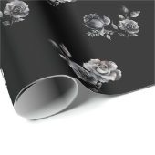 Papier Cadeau Moody rose Abstrait motif floral noir (Coin rond)