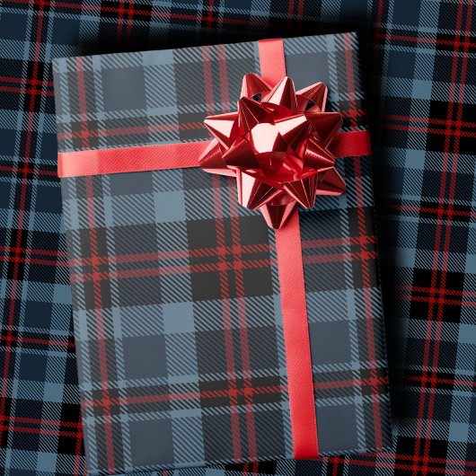 Papier Cadeau Moody Slate Blue and Deep Red Tartan Plaid
