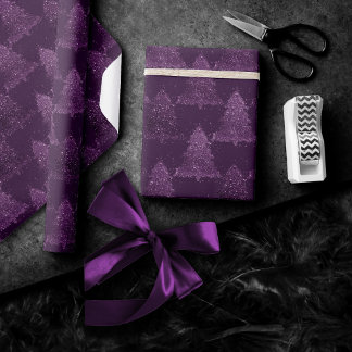 Papier Cadeau Moody Tree Motif | Noel profond pourpre de prune