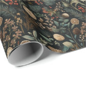 Papier Cadeau Moody Winter Botanical Pattern Christmas (Coin rond)