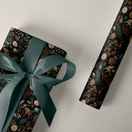 Papier Cadeau Moody Winter Botanical Pattern Christmas