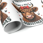 Papier Cadeau Moory Christmas adorable vache portant Père Noël (Coin rond)