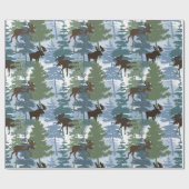 Papier Cadeau Moose de la forêt d'hiver (Plat)