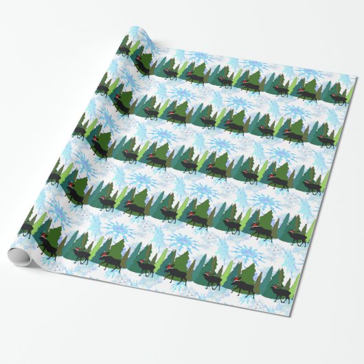 Papier Cadeau Moose et Elk Jouer Père Noël Wrapper Papier (Déroulé)