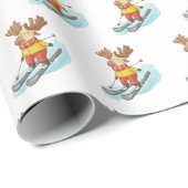 Papier Cadeau Moose Skiing sur l'Arrière - plan blanc (Coin rond)